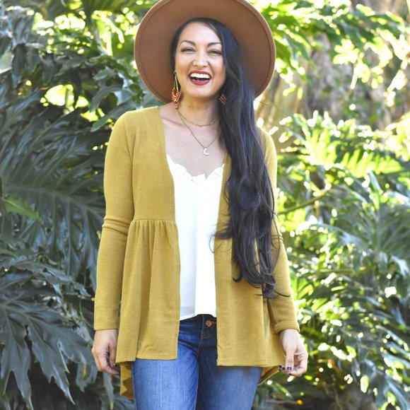 The House Of Gentry Sweaters - Open Front Mustard Cardigan